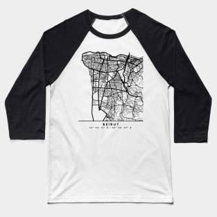 BEIRUT LEBANON BLACK CITY STREET MAP ART Baseball T-Shirt